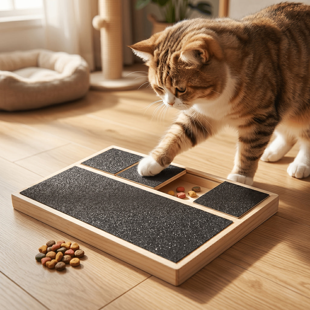 2-in-1 Wooden Dog & Cat Puzzle Feeder with Nail Filing Board – 6-Compartment Interactive Slow Feed Treat Dispenser & Scratch Pad for Small & Medium Pets, Behavior Enrichment & Mental Stimulation Toy