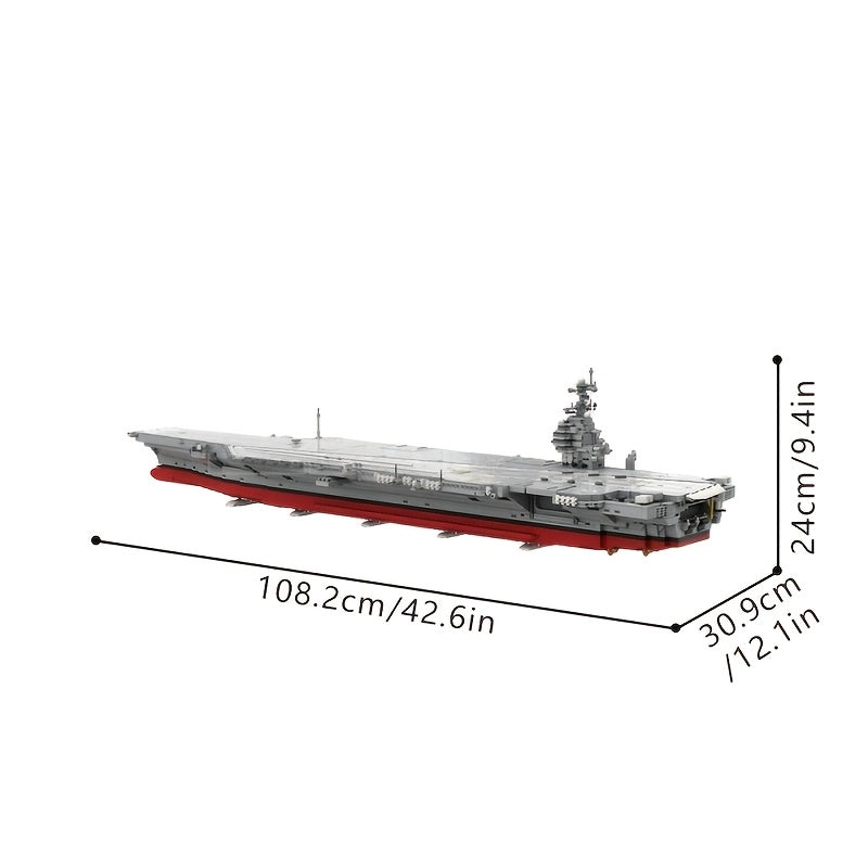 4989 Piece Navy Aircraft Carrier Building Block Set – Grey & Red Hull Warship Diorama, Elevating Flight Deck, Island Tower, MOC Military Model Kit, Collector Gift for Navy & Military Enthusiasts A2683