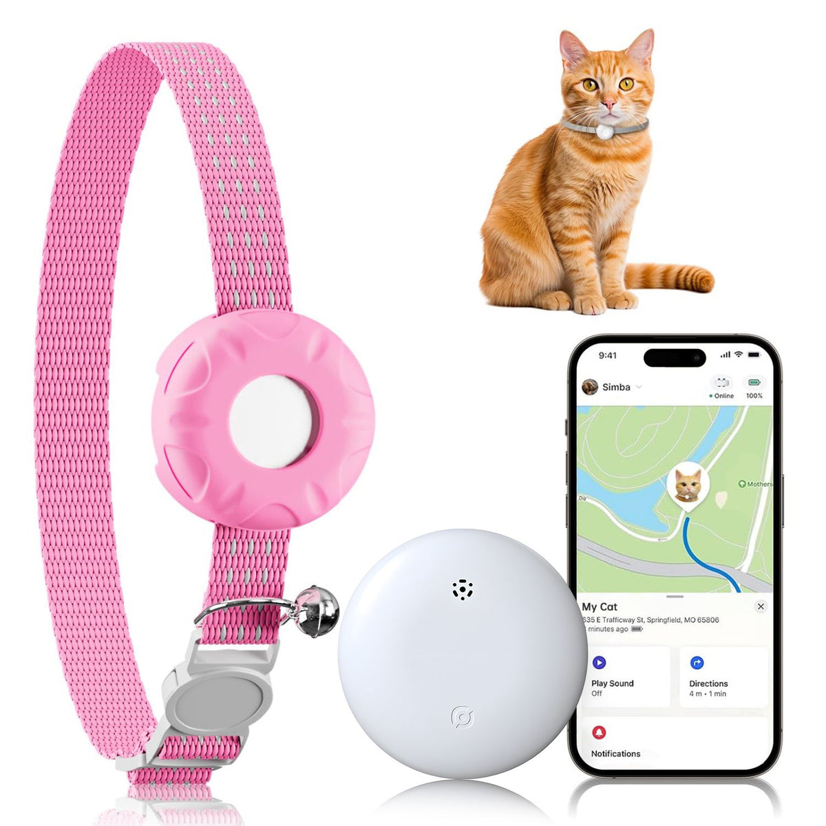 Cat Tracker Lightweight GPS Tracker for Cats – Works with Apple Find My & Android Find My Device, Real-Time Location, No Monthly Fee, Smart Zone Alerts, Anti-Loss Pet Tracking Device for Cat Collar