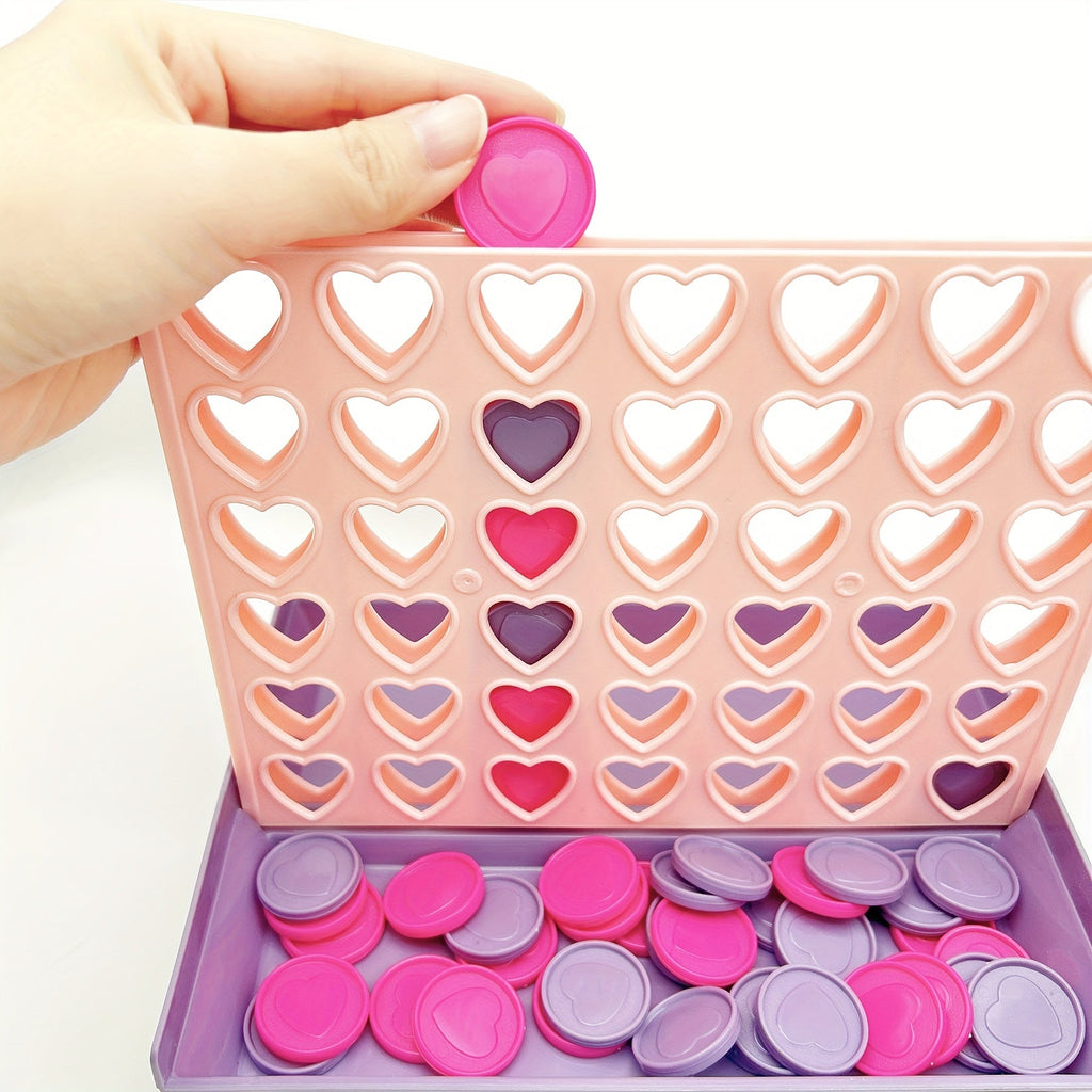 4 in a Row Travel Game Foldable Portable – Connect 4 Style Strategy Board Game for Kids & Family, Compact Parent-Child Fun, Valentine's Day Christmas Birthday Gift, Pink & Purple 7.9x6.5 Inches