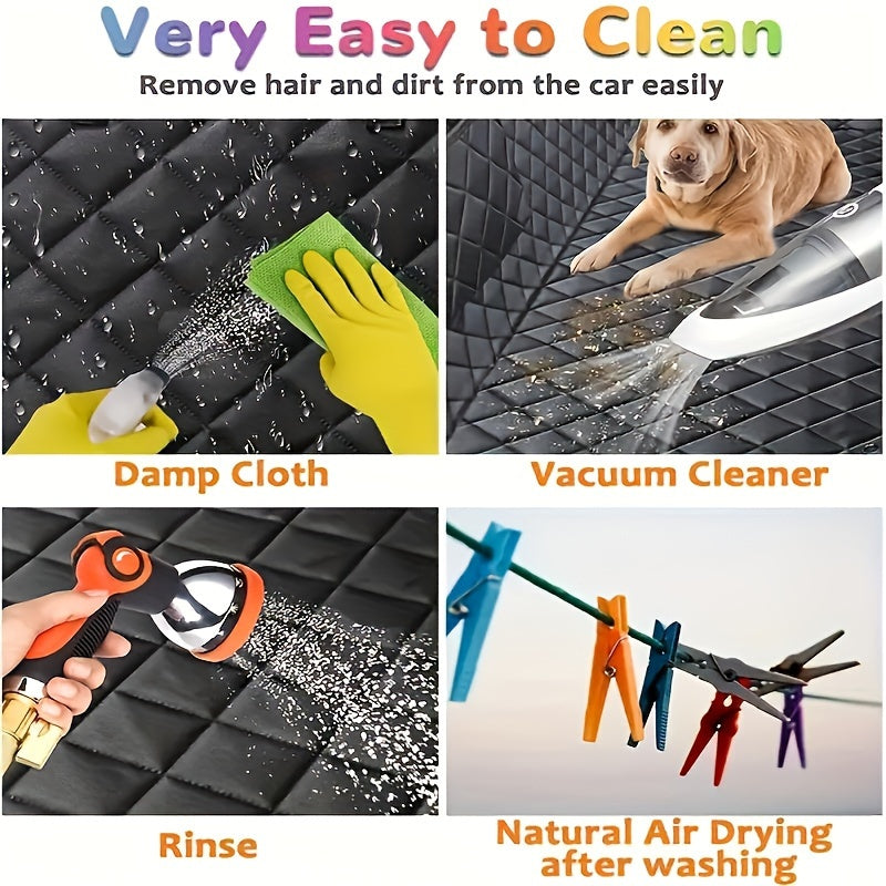 Dog Car Seat Cover for Back Seat - Waterproof Pet Car Seat Protector with Non-Slip Bottom, Scratch-Proof Rear Seat Cover for Dogs Compatible with Cars Trucks SUVs, Center Armrest Access, Black