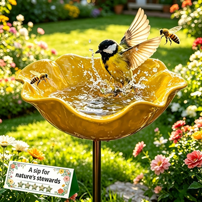 Metal Flower Bird Bath for Garden - Decorative Floral Bird Bath and Pollinating Insect Watering Station for Flower Beds Lawn Edges Garden Borders and Planters, Outdoor Garden Decor in 4 Colors