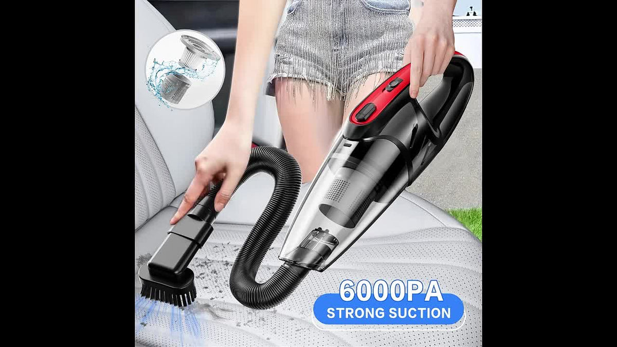 Handheld Car Vacuum Cleaner 6000PA 2000mAh Rechargeable 40dB Low Noise 5 Accessories for Car Home Pet Hair Pink