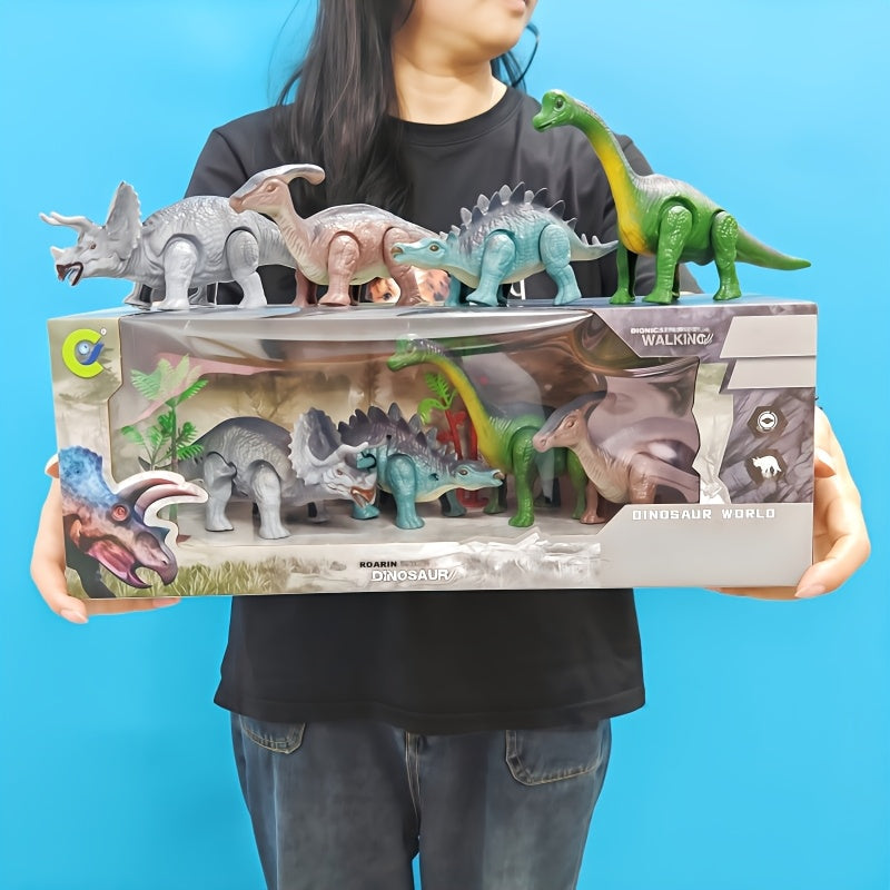 Wind-Up Walking Dinosaur Toys Set 2/5/6/8/14pcs Jurassic Simulation Animals T-Rex Velociraptor Brontosaurus Mosasaur Auto-Walking Hand-Cranked Dino Figures Gift for Kids