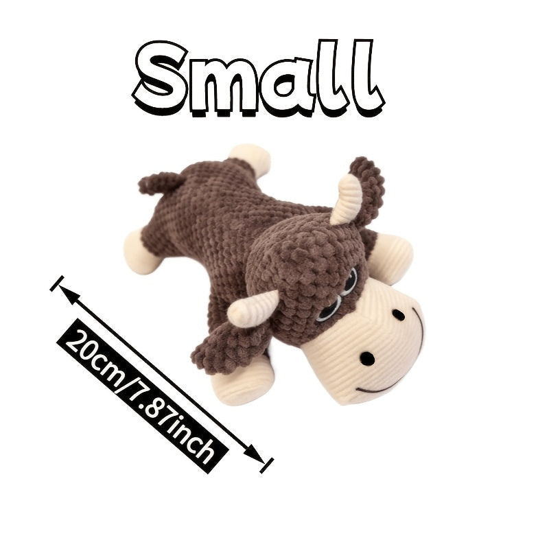 Cute Lazy Cow Plush Squeaky Dog Toy for Small to Medium Dogs – Soft Skin-Friendly Chew Toy with Built-In Squeaker, Teething & Dental Cleaning, Interactive Companion Toy, 2 Sizes