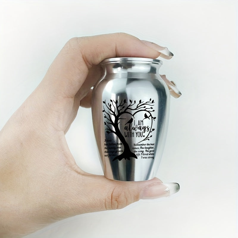 Mini Keepsake Cremation Urn with Wing Charm – 2.56 Inch Aluminum Alloy Memorial Ash Holder with I Am Always with You Engraving, Small Human Ashes Urn for Remembrance & Sympathy Gift, Silver