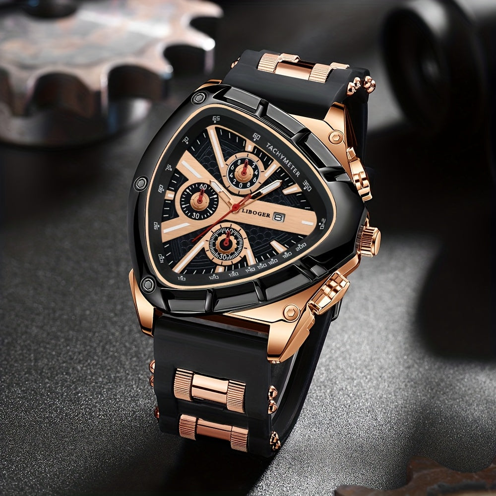 2pcs Men's Watch Set Sports Triangle Dial Silicone Strap and Retro Square Dial Quartz Watches with Date Display Dress Watch for Casual Valentine's Father's Day Gift