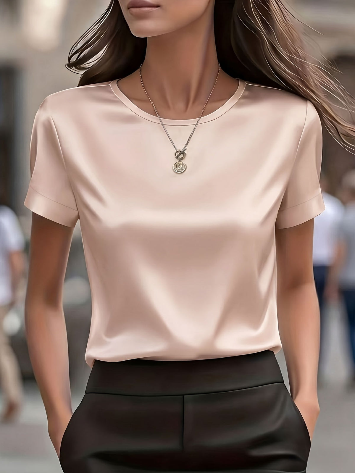 Women's Slim-Fit Elegant Office T-Shirt – Solid Color Formal Fitted Top for Work, Business Casual & Everyday Professional Style