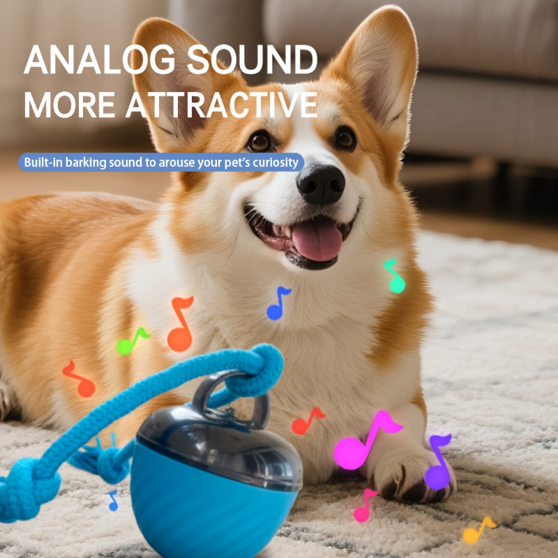 Interactive USB Rechargeable Rolling Dog Ball Toy with Light - Smart Auto-Moving Ball with Tail Rope & LED, Bite-Resistant Indoor Play for Small Medium Dogs, Boredom Relief Chew & Chase Toy