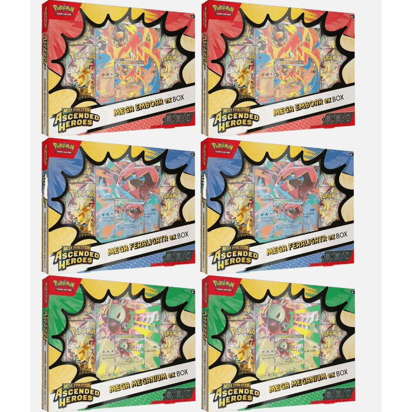 Pokémon TCG Mega Evolution Ascended Heroes ex Box Collection Case - Factory Sealed 6-Count, Mega Meganium/Emboar/Feraligatr ex Foil Promo, Lenticular Card & 4 Booster Packs Each - Premium Collector Case