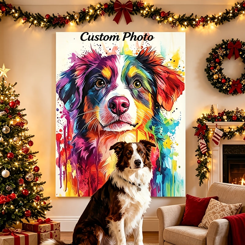Personalized Pet Portrait Canvas Print – Custom Watercolor Ink-Wash Painting of Your Cat or Dog from Photo, Frameless Wall Art Poster for Home Decor, Christmas, Halloween & Pet Birthday Gift, 2 Sizes