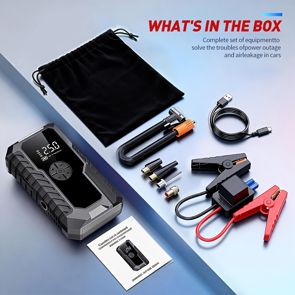 9-in-1 Car Jump Starter 6500A 12V with 160PSI Air Compressor – Portable Battery Booster, Emergency Power Bank, LED Flashlight & Roadside Kit, Wireless Jump Starter for Cars, Trucks, SUVs & Motorcycles