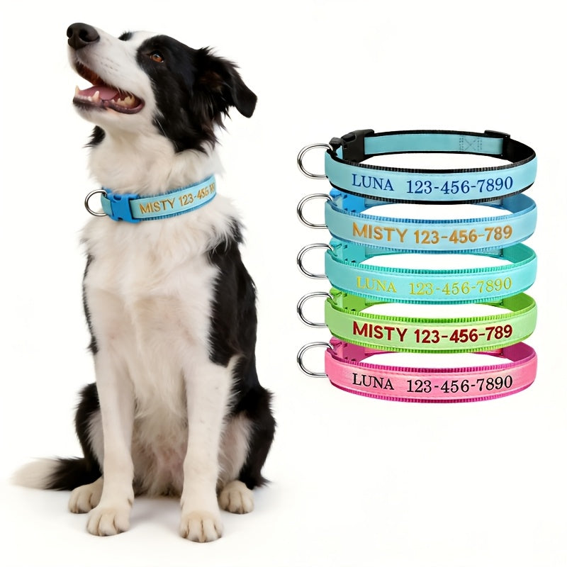 Personalized Glow in the Dark Dog Collar – Custom Embroidered Name & Phone Number, Luminous Night Safety Collar for Small Medium & Large Dogs, Anti-Lost Design in XS/S/M/L, 5 Colors Available
