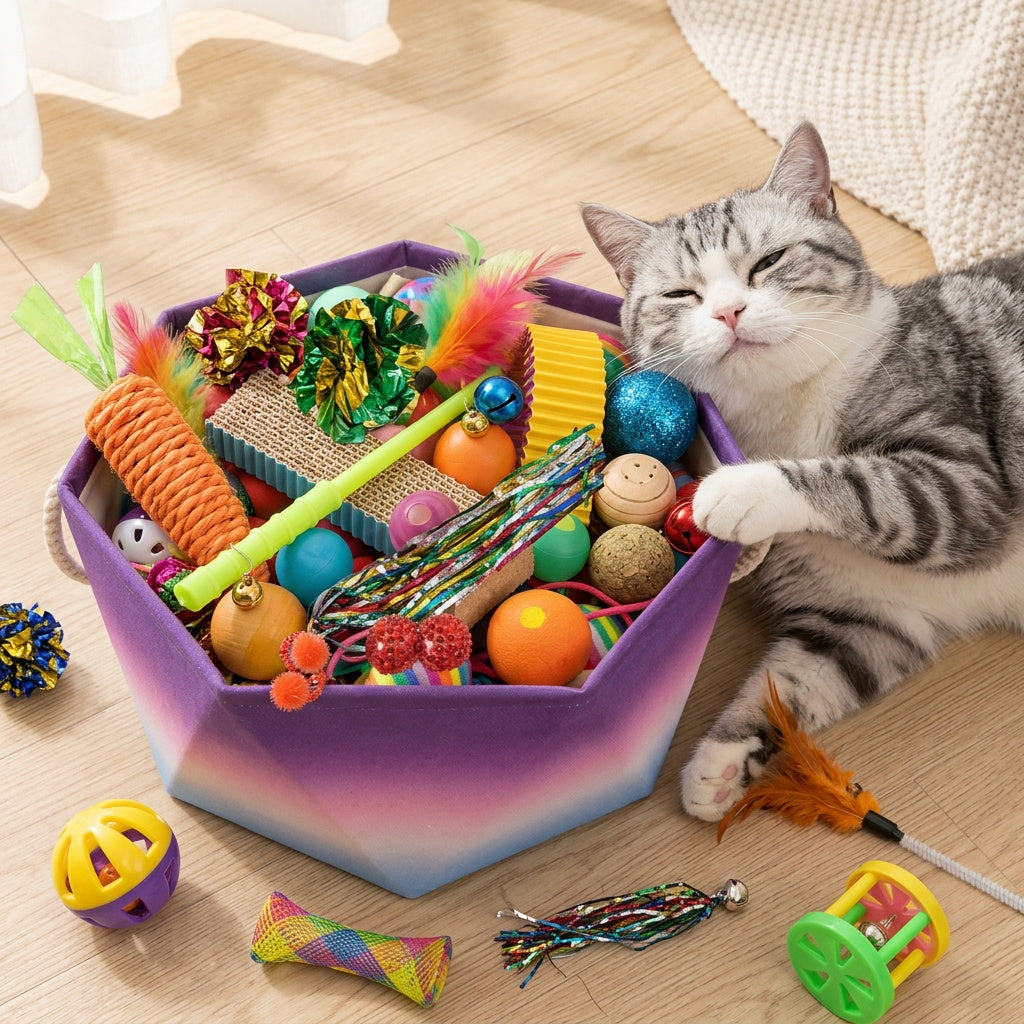 Interactive Cat Toys Set 12 or 20 Pieces – Random Style Soft Fabric & Plastic Kitten Activity Bundle, Hand-Play Motion Teaser Toys for Indoor Cats, Fun Variety Pack Perfect as a Cat Lover Gift