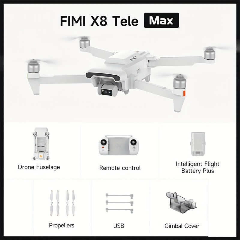 FIMI X8 Tele Max Professional GPS Drone - Dual Sony Camera, 30x Hybrid Zoom, 4K/60fps HDR, 48MP, 3-Axis Gimbal, 20KM RokLink 5.0, AI Night Video & 5000mAh Battery