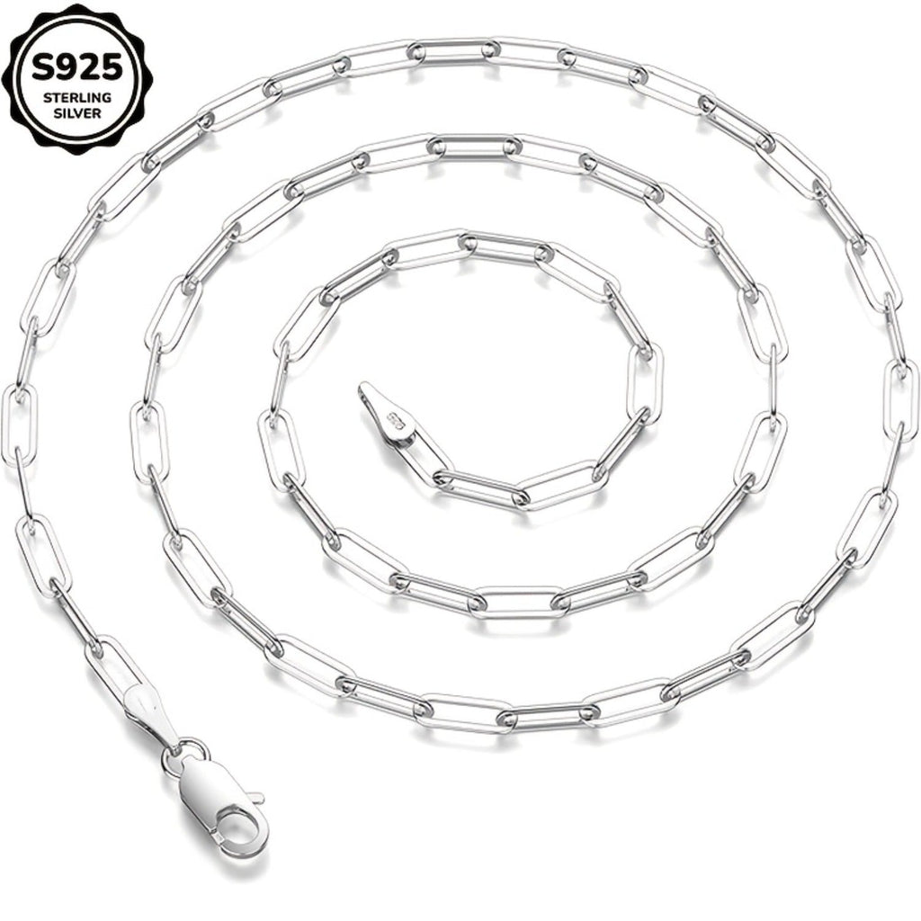 925 Sterling Silver Paperclip Chain Necklace for Women & Men – 3mm Thick Bohemian Style with Synthetic Stone, 20/22/24 Inch, Gift Box Included, Durable Everyday Jewelry for Daily Wear & Gifting