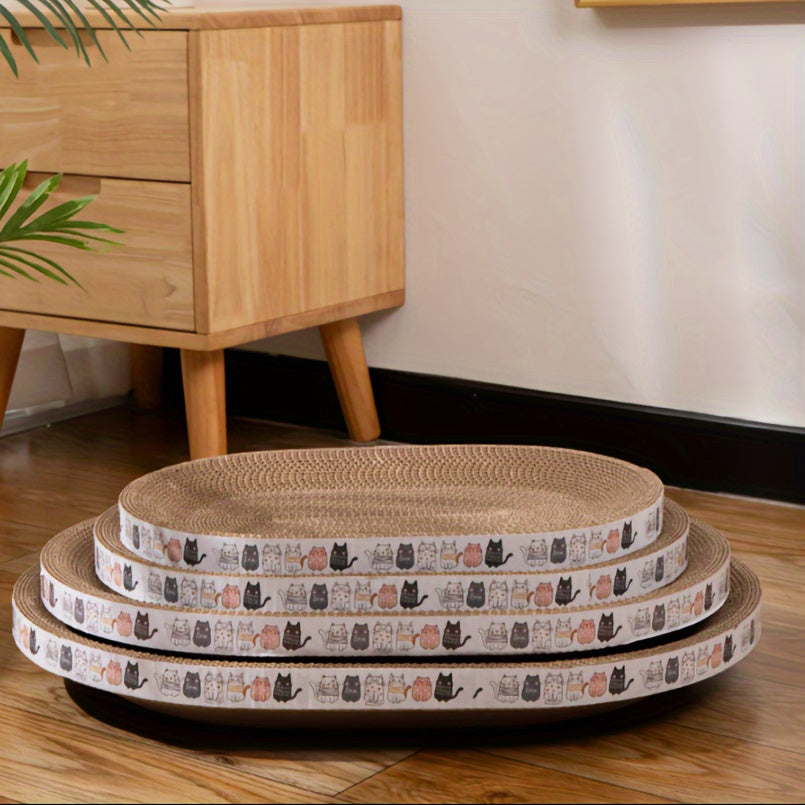 Oval Cat Scratcher Lounge Durable Corrugated Cardboard Cat Scratch Pad Cozy Cat Bed for Scratching Relaxation and Play Indoor Cats Kittens Cat Furniture