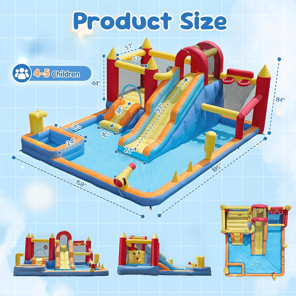 13-in-1 Inflatable Water Bounce House with 550W Blower, Dual Slides, Splash Pool, Water Cannon, Climbing Wall, Basketball Hoop, Fishing & Ring Toss - Kids Backyard Water Park Jumping Castle for Summer