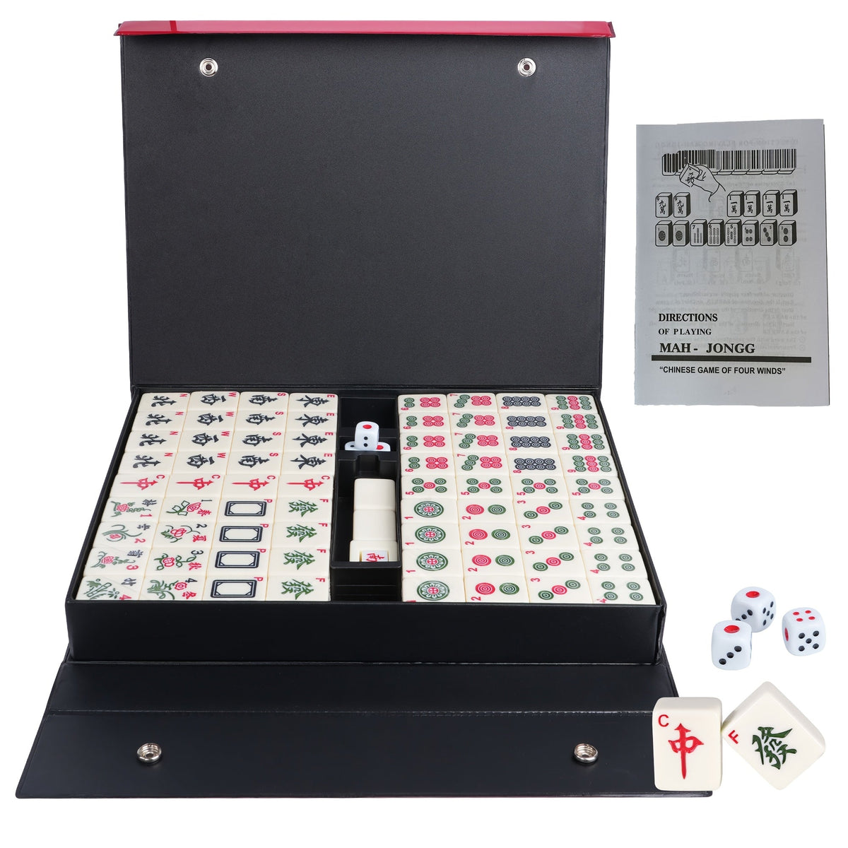 36mm Mahjong Set 146 Melamine Tiles with Carrying Case - Full Size 1.4 Inch Ivory White Tiles, Arabic Numerals, Dice, Wind Suit & Instructions, Family Game Night Gift for Adults
