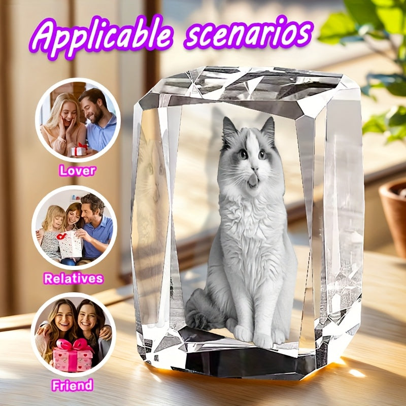 Custom Pet Crystal Carving Memorial Keepsake – Personalized 3D Photo Engraved Crystal Souvenir for Dogs & Cats, High-Transparency Relief Crystal Gift for Pet Loss, Home Decor & Remembrance