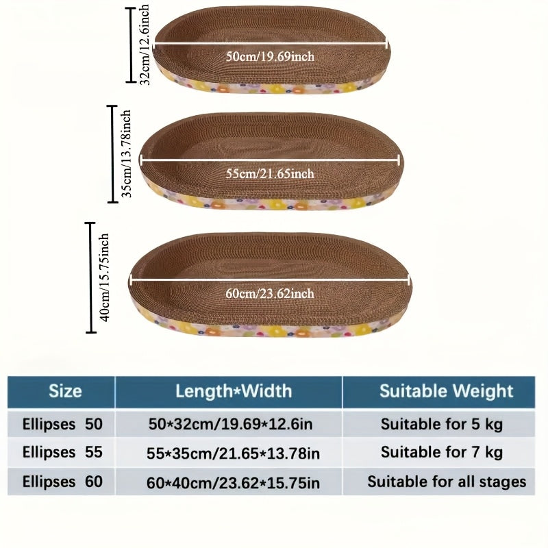 Cat Scratching Board Oval 23.62x15.75 Inch Thickened Sisal Scratch Pad Play Rest Lounge 3-in-1 Wear-Resistant Non-Shedding Furniture Protector Cat Scratcher Mat