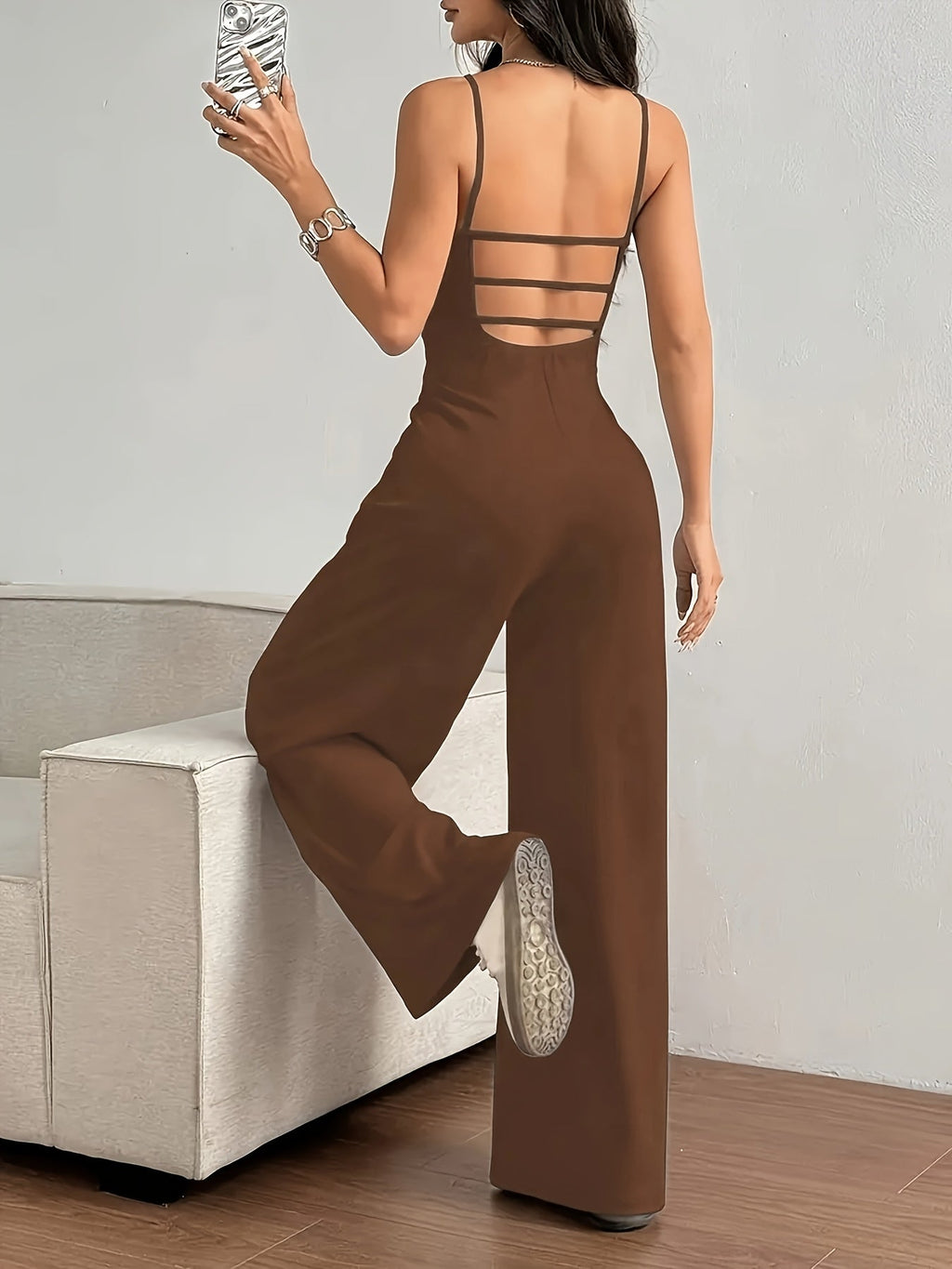 Women's Strapless Halter Neck Sleeveless Jumpsuit Casual Solid Color High Elasticity Romper Spring Summer Space Gray Black Brown XS-XL