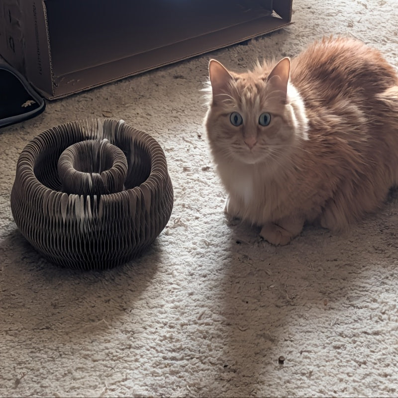 Magic Organ Accordion Cat Scratcher with Bell Ball – Interactive Cardboard Cat Scratch Board Toy, Compact Foldable Corner Design for Indoor Cats, Furniture Protector, 2 Styles