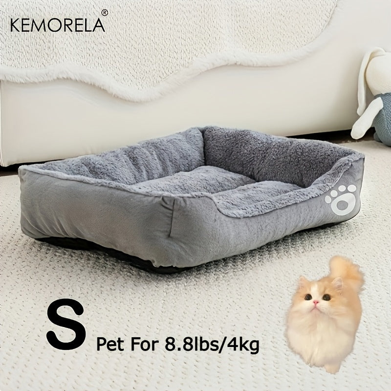 Large Rectangular Dog Bed with Paw Print Design for Small to Medium Dogs – Warm Soft Polyester Pet Bedding, Durable All-Season Dog Mat, Stylish Indoor Dog Bed