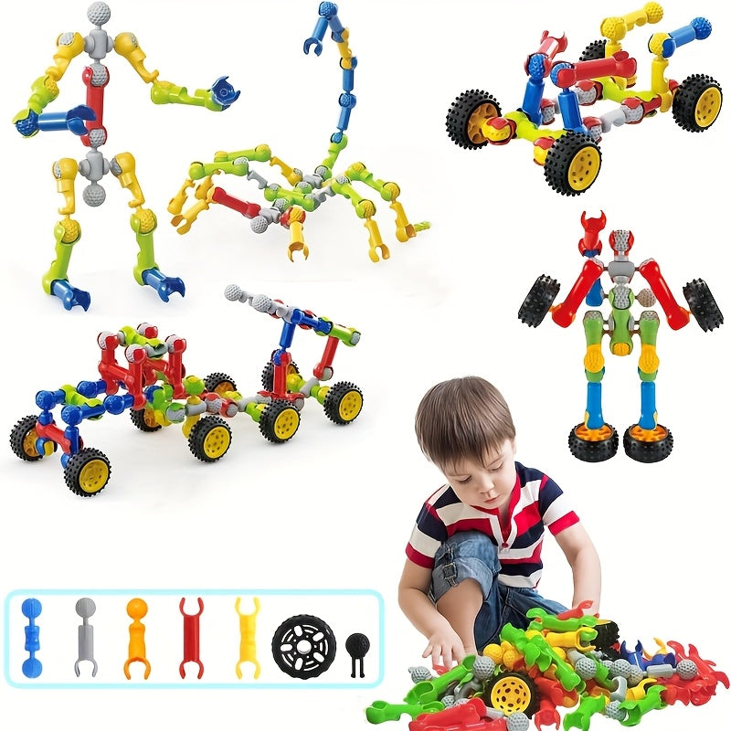 132 Piece STEM Building Blocks Toy Set for Kids 3+ Educational Construction Blocks Engineering Creative Building Kit Activities for Boys Girls Birthday Christmas Gift Random Colors