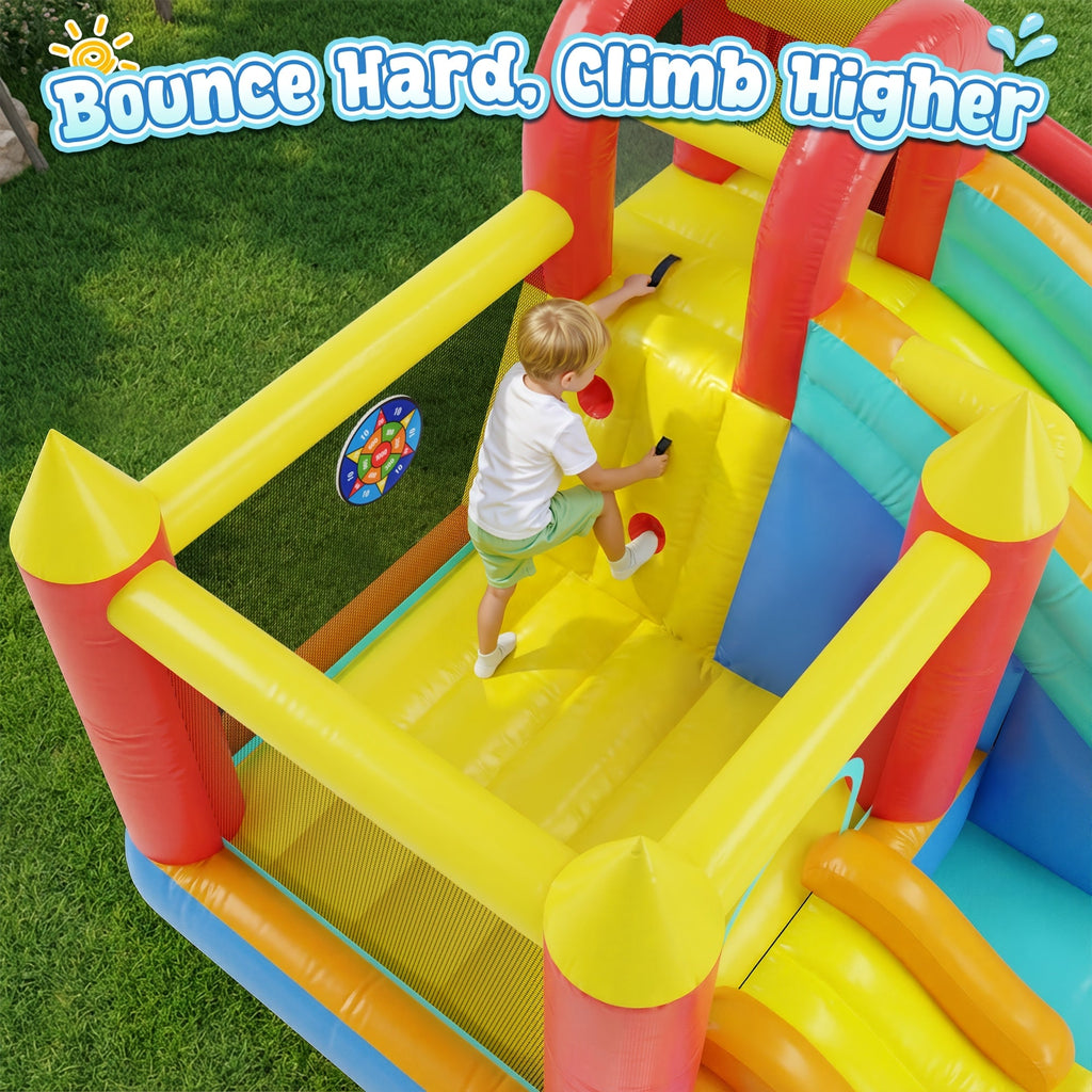 13-in-1 Inflatable Water Bounce House with 550W Blower, Dual Slides, Splash Pool, Water Cannon, Climbing Wall, Basketball Hoop, Fishing & Ring Toss - Kids Backyard Water Park Jumping Castle for Summer