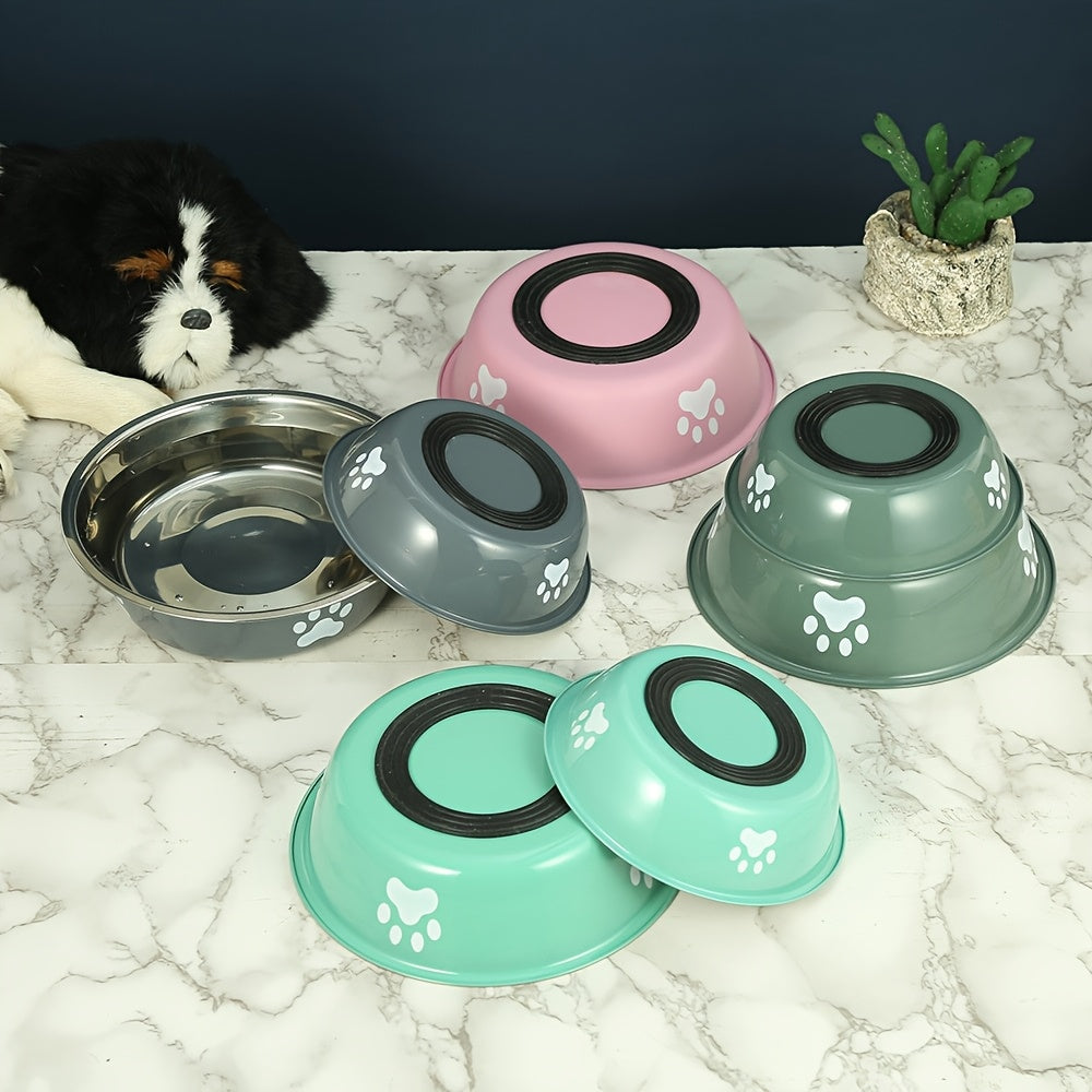 Stainless Steel Pet Bowl with Non-Slip Base – Colorful Printed Food & Water Dish for Cats and Dogs, Durable Easy-Clean Feeding Bowl for Small Medium Large Pets