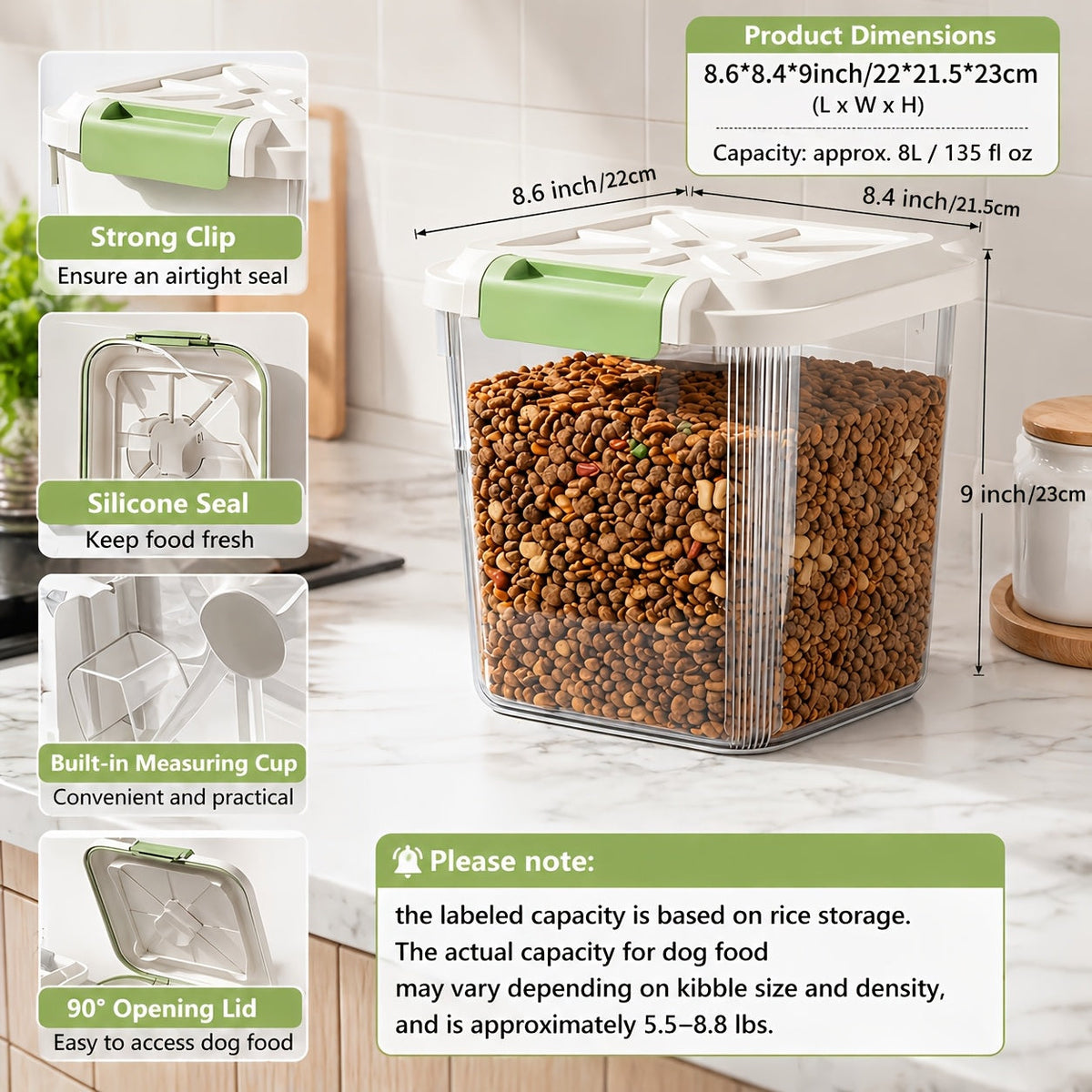 Sealed Pet Food Storage Container with Wheels & Measuring Spoon – Transparent Rolling Box with Lockable Airtight Lid & Spill-Proof Compartments for Dogs, Cats & Birds, Multiple Sizes