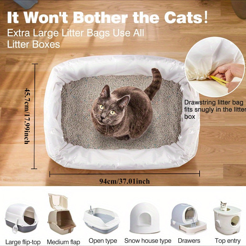 Cat Litter Box Liner Bags with Drawstring Handles – Sturdy Tear-Resistant Disposable Plastic Liners for Easy, Odor-Free Litter Box Cleanup, Single & Multi-Cat Households