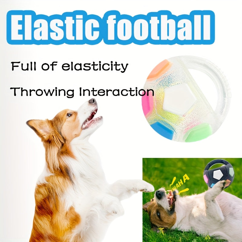 Soccer Ball Dog Toy with Squeaker & Carrying Handle - Durable TPR Interactive Dog Ball for All Sizes, 5.5 Inch Bouncy Fetch & Dribble Pet Toy for Indoor Outdoor Play