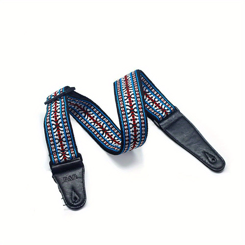 Adjustable Embroidered Guitar Strap with PU Leather Ends – Boho National Style, 35–57 Inch Length, Fits Acoustic, Electric, Classical Guitar & Bass, 11 Unique Designs