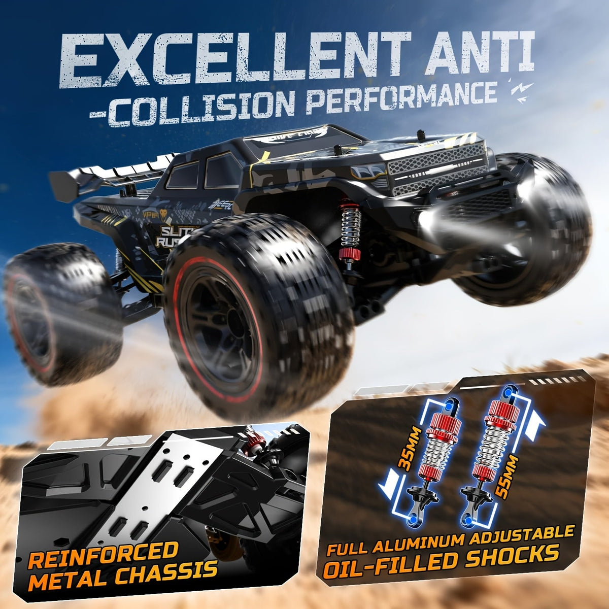 1:10 Brushless RC Car for Adults 37+ MPH - 4WD High Speed Off-Road Monster Truck, 2x3S 11.1V Battery 40-Min Runtime, Metal Gear Servo, Oil-Filled Shocks, Extra Swing Arms | Professional RC Crawler Gift