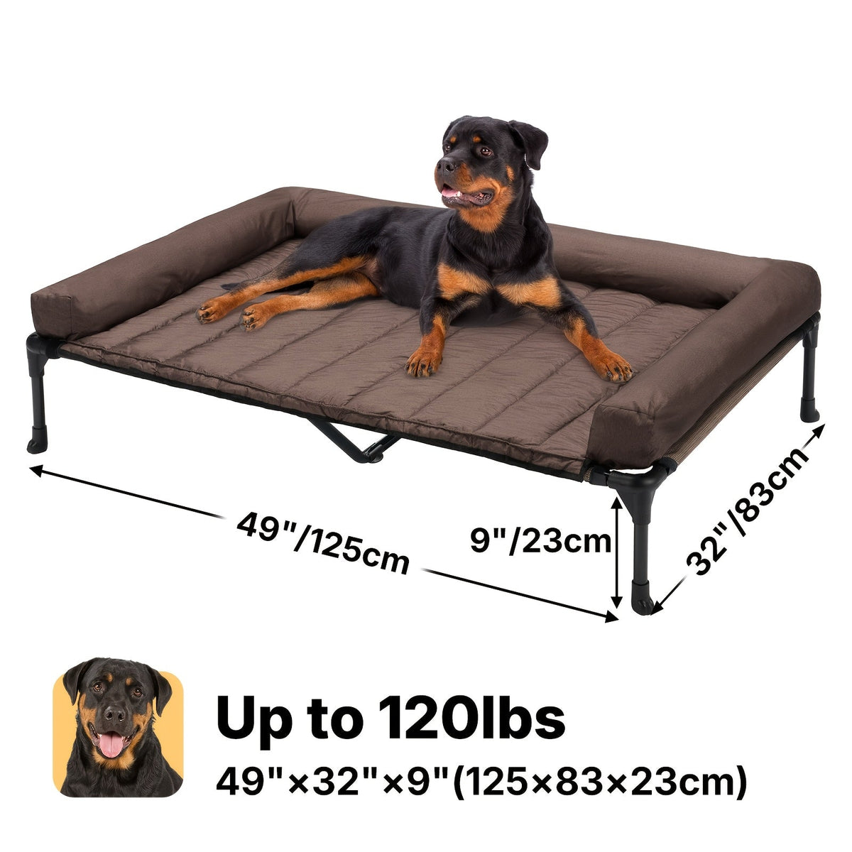 Cooling Elevated Dog Bed with Removable Pillow-Top Mat – Raised Bolster Dog Cot with Breathable Mesh Non-Slip Feet Dog Sofa Bed for Indoor & Outdoor Use