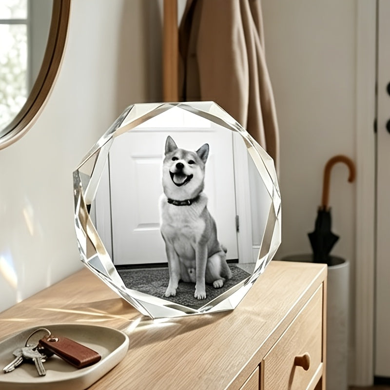 Laser Engraved Dog Photo Crystal Glass Keepsake - Octagonal 3D Photo Carving Souvenir, Eternal Pet Memorial Gift for Dog Lovers, Perfect for Birthdays, Anniversaries & Pet Loss Tribute