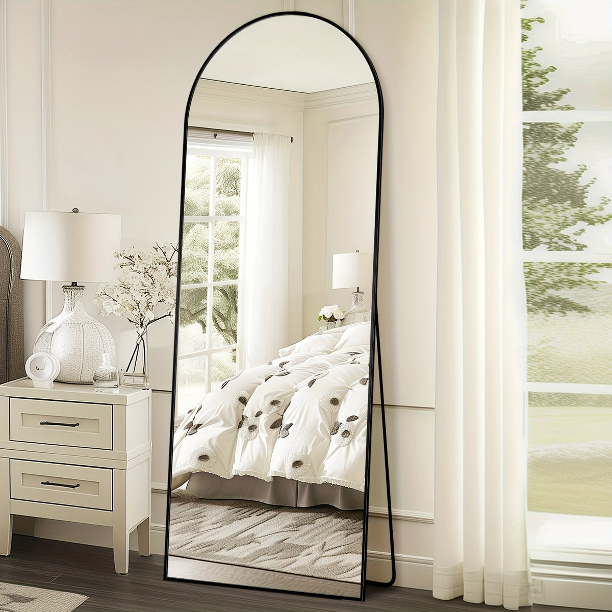 Arched Full Length Floor Mirror Freestanding – Full Body Standing Mirror with Stand for Bedroom, Living Room & Cloakroom, Wall Mountable, Available in 3 Sizes & 2 Colors (Black & Gold)