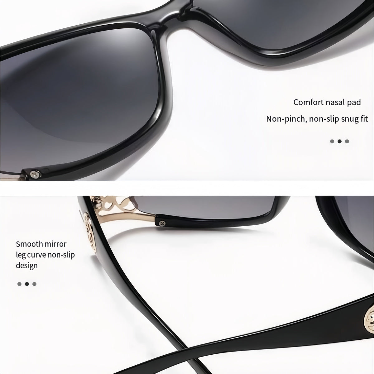 Polarized Sunglasses for Women – Oversized Square Frame UV400 Hollow Carved Temple, Retro Vintage Fashion Shades for Driving Beach Outdoor, Ladies Eyewear Gift Black Blue Purple Tea