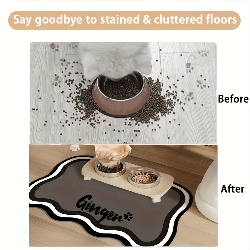 Personalized Quick-Dry Pet Feeding Mat Custom Name Paw Print Design Anti-Splash Absorbent Washable Placemat for Dogs and Cats 3 Styles Dark Gray Pink Yellow Brown