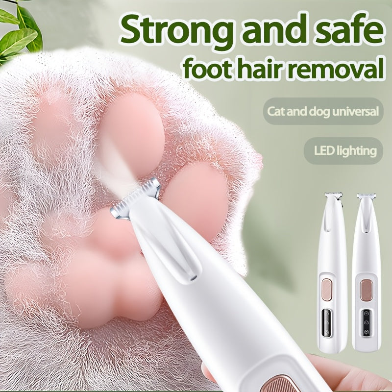 Electric Pet Paw Trimmer with LED Light - USB Rechargeable Cordless Dog & Cat Grooming Clipper for Paw Hair, Whiskers, Foot Hair & Eye Hair, Safe Low Voltage ≤36V, with Optional Comb Accessory