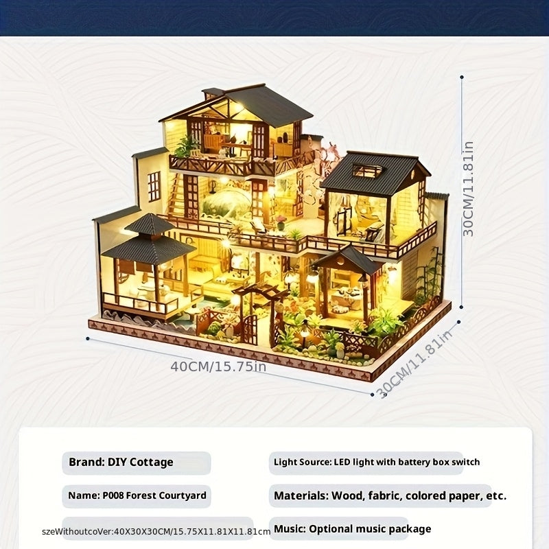 Japanese Style Villa Wooden 3D Puzzle Model Kit – Handmade DIY Architectural Miniature House, Forest Garden Cottage 3-Story Building, STEM Craft Gift for Adults & Teens