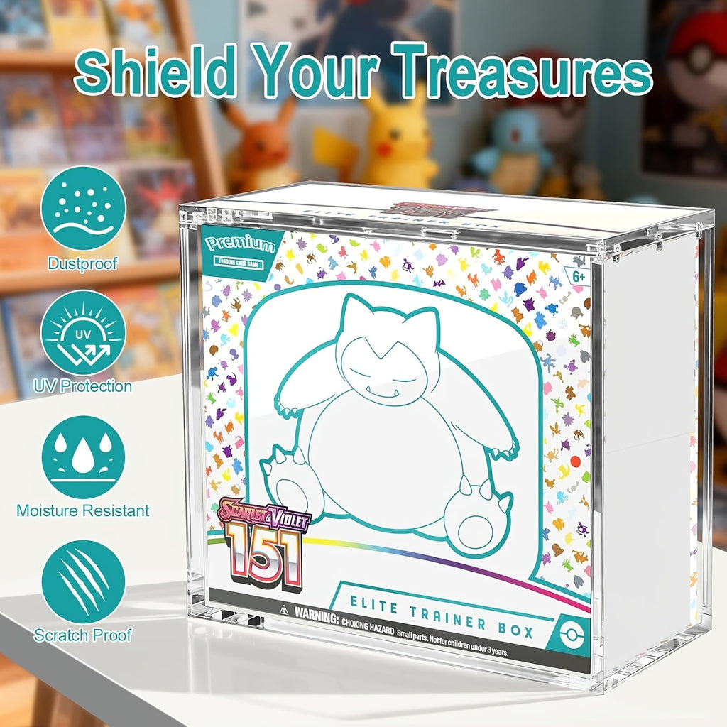 ETB Acrylic Display Case with 99% UV Block & Magnetic Lid - Clear Stackable Protector Box for Pokemon Elite Trainer Box & Booster Bundle Collectors, 6mm Thick, UV Resistant (ETB Not Included)