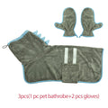 Microfiber Pet Bathrobe Set with Drying Gloves for Dogs & Cats - Super Soft Fast Drying Dog Bath Robe Adjustable Towel Wrap for Cold Weather Beach Pool (1 Robe + 2 Gloves)