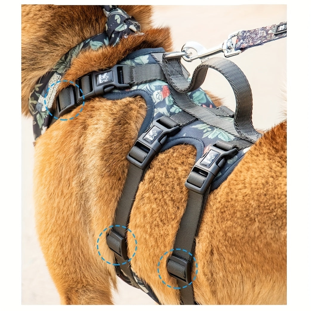 Adjustable Dog Harness Leash Collar – Breathable Soft Pet Walking Gear for Small to Large Breeds, S M L Sizes, Choose Harness / Collar / Leash / Bib Individually, Outdoor Safety Walking Equipment
