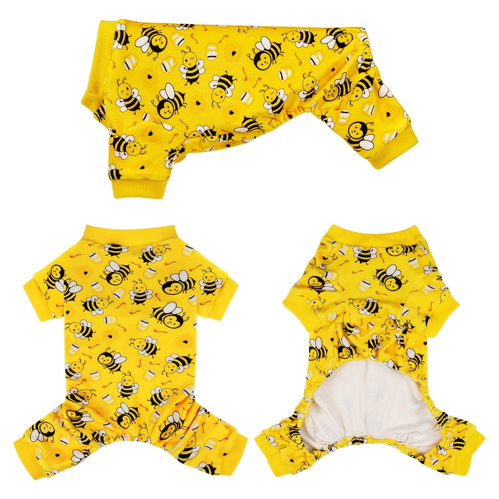 Bee Dog Pajamas Onesie with Feet – Soft Stretchy Pet PJs for Small Dogs & Cats, Funny Chihuahua Yorkie Doggie Jammies Outfit for Spring Summer Winter, Cozy Full-Body Pet Clothes