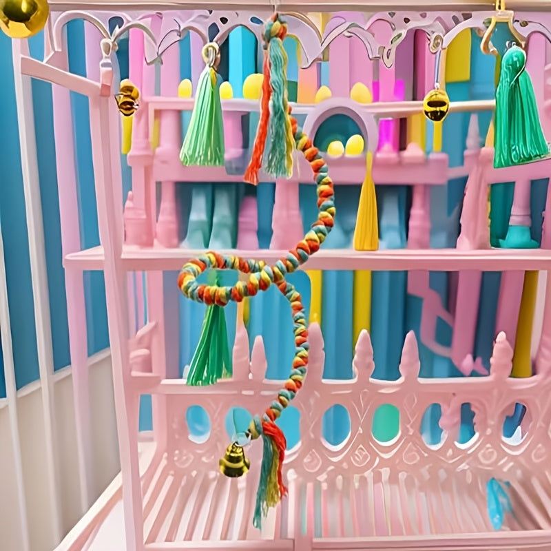 Colorful Parrot Rope Climbing Toy Spinning Beak Grinding Chewing Hanging Toy Bird Cage Decoration for Budgies Cockatiels Conures Lovebirds Random Color