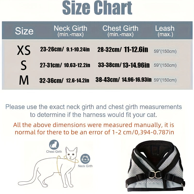 Cat and Dog Vest Harness with Leash Set Anti-Escape Breathable Mesh Pet Harness Anti-Breakaway Adjustable for Cats and Small Dogs Outdoor Walking Training