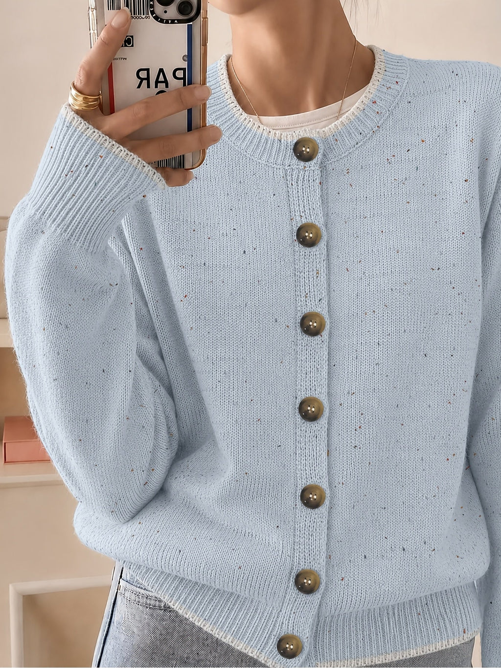 Casual Cardigan Women's Colorful Button-Front Long Sleeve Round Neck Knit Sweater | Lightweight Candy Dot Pattern Stretch Fabric Elegant Fashion Top S M L XL
